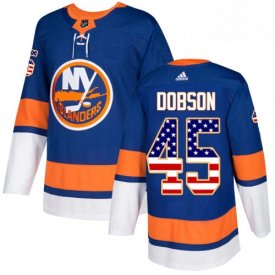 Mens Adidas New York Islanders 45 Noah Dobson Authentic Royal Blue USA Flag Fashion NHL Jersey Mens Adidas New York Islanders 45 Noah Dobson Authentic Royal Blue USA Flag Fashion NHL Jersey