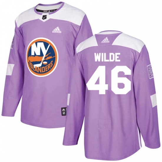 Mens Adidas New York Islanders 46 Bode Wilde Authentic Purple Fights Cancer Practice NHL Jersey Mens Adidas New York Islanders 46 Bode Wilde Authentic Purple Fights Cancer Practice NHL Jersey