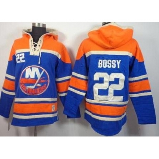 New York Islanders #22 Mike Bossy Blue Stitched NHL Sawyer Hooded Sweatshirt New York Islanders #22 Mike Bossy Blue Stitched NHL Sawyer Hooded Sweatshirt