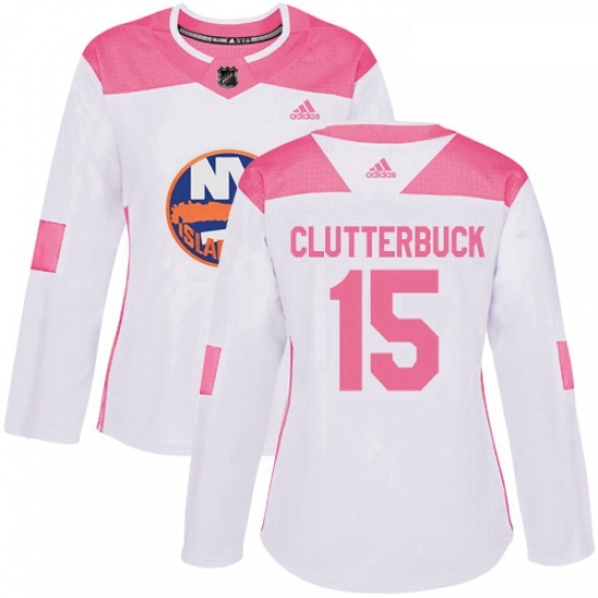 Womens Adidas New York Islanders 15 Cal Clutterbuck Authentic WhitePink Fashion NHL Jersey Womens Adidas New York Islanders 15 Cal Clutterbuck Authentic WhitePink Fashion NHL Jersey