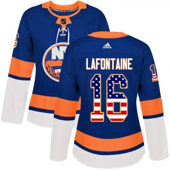 Womens Adidas New York Islanders 16 Pat LaFontaine Authentic Royal Blue USA Flag Fashion NHL Jersey Womens Adidas New York Islanders 16 Pat LaFontaine Authentic Royal Blue USA Flag Fashion NHL Jersey