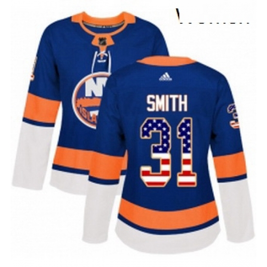 Womens Adidas New York Islanders 31 Billy Smith Authentic Royal Blue USA Flag Fashion NHL Jersey Womens Adidas New York Islanders 31 Billy Smith Authentic Royal Blue USA Flag Fashion NHL Jersey