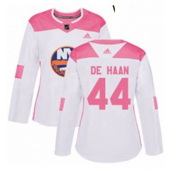 Womens Adidas New York Islanders 44 Calvin de Haan Authentic WhitePink Fashion NHL Jersey Womens Adidas New York Islanders 44 Calvin de Haan Authentic WhitePink Fashion NHL Jersey