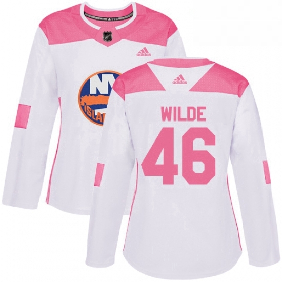 Womens Adidas New York Islanders 46 Bode Wilde Authentic White Pink Fashion NHL Jersey Womens Adidas New York Islanders 46 Bode Wilde Authentic White Pink Fashion NHL Jersey