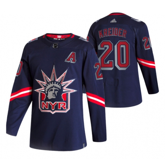 Men New York Rangers 20 Chris Kreider 2021 Navy Reverse Retro Stitched Jersey Men New York Rangers 20 Chris Kreider 2021 Navy Reverse Retro Stitched Jersey