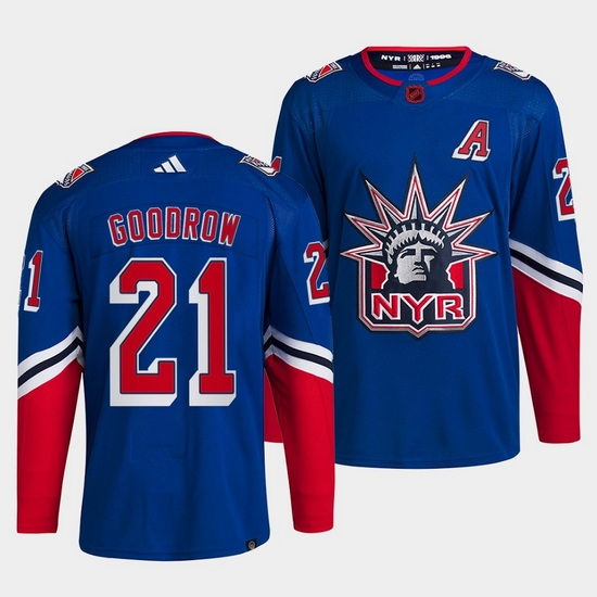 Men New York Rangers 21 Barclay Goodrow Blue 2022 Reverse Retro Stitched Jersey Men New York Rangers 21 Barclay Goodrow Blue 2022 Reverse Retro Stitched Jersey