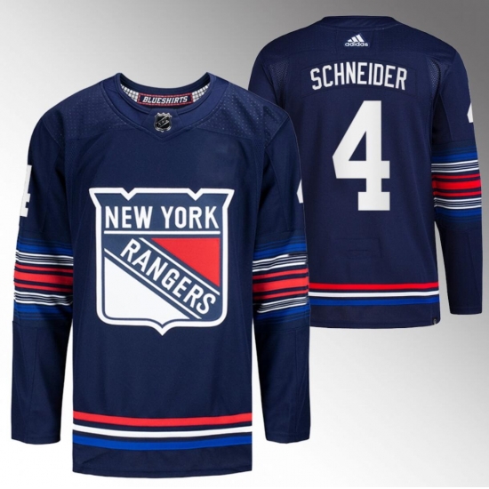 Men New York Rangers 4 Braden Schneider Navy Stitched Jersey Men New York Rangers 4 Braden Schneider Navy Stitched Jersey