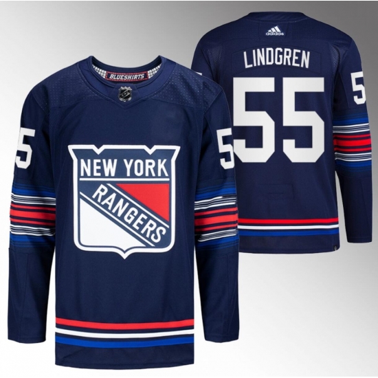 Men New York Rangers 55 Ryan Lindgren Navy Stitched Jersey Men New York Rangers 55 Ryan Lindgren Navy Stitched Jersey
