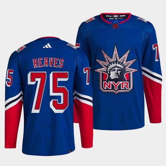 Men New York Rangers 75 Ryan Reaves Blue 2022 Reverse Retro Stitched Jersey Men New York Rangers 75 Ryan Reaves Blue 2022 Reverse Retro Stitched Jersey