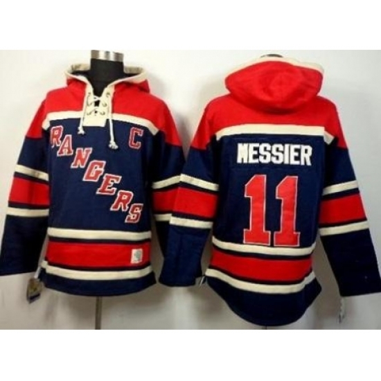 New York Rangers 11 Mark Messier Navy Blue Stitched NHL Sawyer Hooded Sweatshirt New York Rangers 11 Mark Messier Navy Blue Stitched NHL Sawyer Hooded Sweatshirt