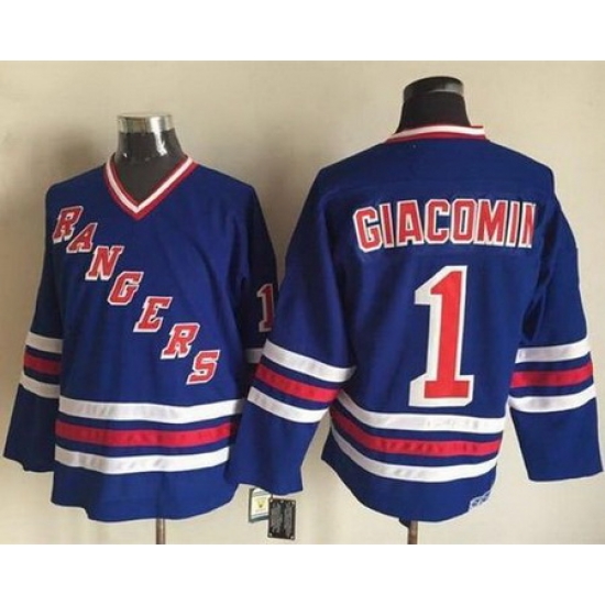 Rangers #1 Eddie Giacomin Blue CCM Heroes of Hockey Alumni Stitched NHL Jersey Rangers #1 Eddie Giacomin Blue CCM Heroes of Hockey Alumni Stitched NHL Jersey