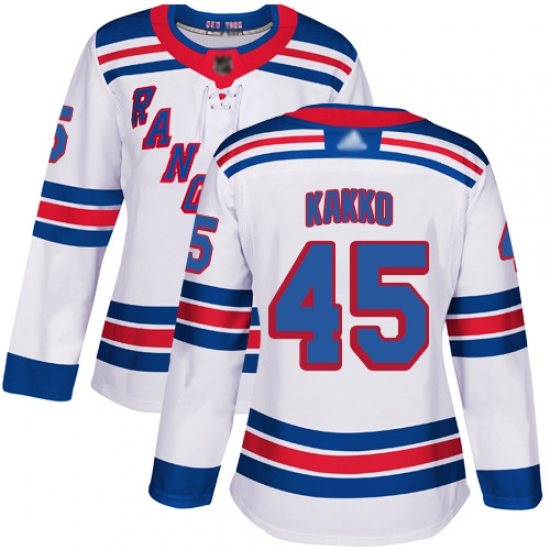 Women Rangers 45 Kaapo Kakko White Road Authentic Stitched Hockey Jersey Women Rangers 45 Kaapo Kakko White Road Authentic Stitched Hockey Jersey