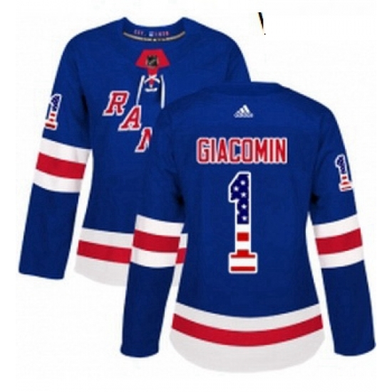 Womens Adidas New York Rangers 1 Eddie Giacomin Authentic Royal Blue USA Flag Fashion NHL Jersey Womens Adidas New York Rangers 1 Eddie Giacomin Authentic Royal Blue USA Flag Fashion NHL Jersey