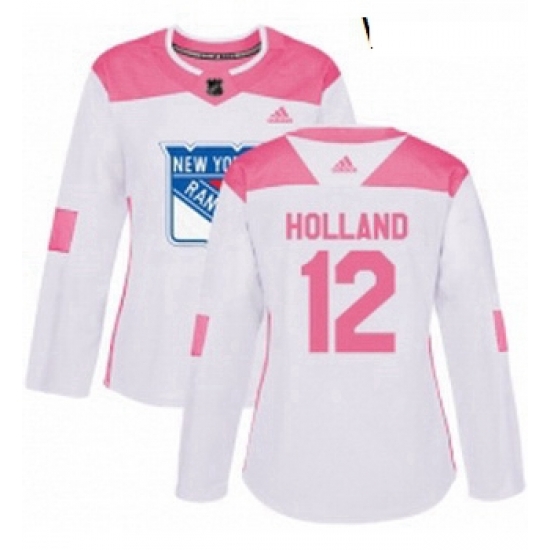 Womens Adidas New York Rangers 12 Peter Holland Authentic White Pink Fashion NHL Jersey Womens Adidas New York Rangers 12 Peter Holland Authentic White Pink Fashion NHL Jersey