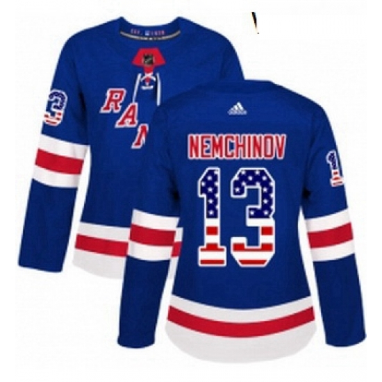 Womens Adidas New York Rangers 13 Sergei Nemchinov Authentic Royal Blue USA Flag Fashion NHL Jersey Womens Adidas New York Rangers 13 Sergei Nemchinov Authentic Royal Blue USA Flag Fashion NHL Jersey