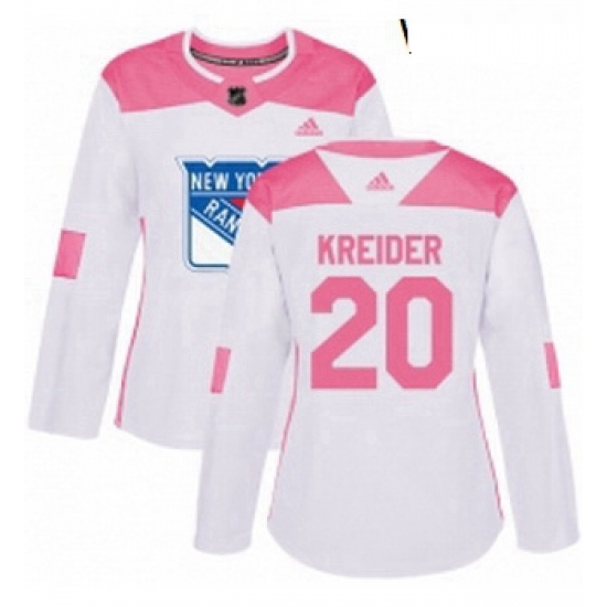 Womens Adidas New York Rangers 20 Chris Kreider Authentic WhitePink Fashion NHL Jersey Womens Adidas New York Rangers 20 Chris Kreider Authentic WhitePink Fashion NHL Jersey