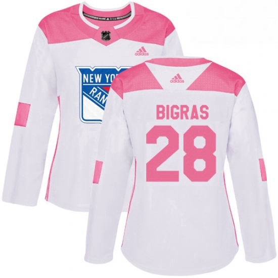 Womens Adidas New York Rangers 28 Chris Bigras Authentic White Pink Fashion NHL Jersey Womens Adidas New York Rangers 28 Chris Bigras Authentic White Pink Fashion NHL Jersey