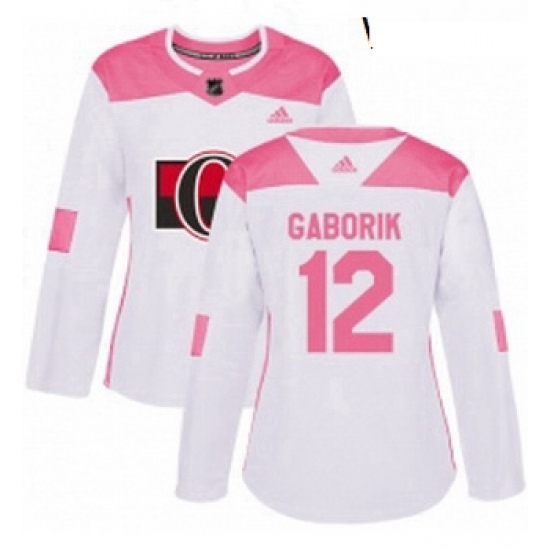 Womens Adidas Ottawa Senators 12 Marian Gaborik Authentic White Pink Fashion NHL Jersey Womens Adidas Ottawa Senators 12 Marian Gaborik Authentic White Pink Fashion NHL Jersey