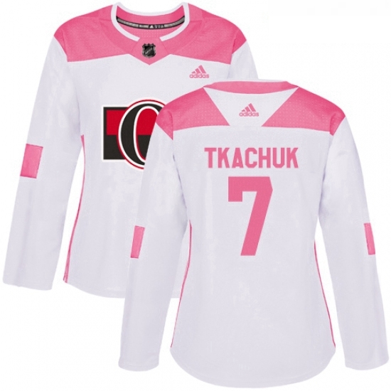 Womens Adidas Ottawa Senators 7 Brady Tkachuk Authentic White Pink Fashion NHL Jersey Womens Adidas Ottawa Senators 7 Brady Tkachuk Authentic White Pink Fashion NHL Jersey