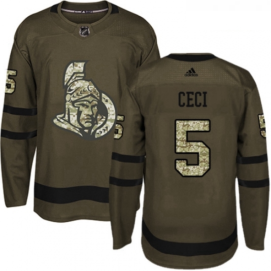 Youth Adidas Ottawa Senators 5 Cody Ceci Authentic Green Salute to Service NHL Jersey 
