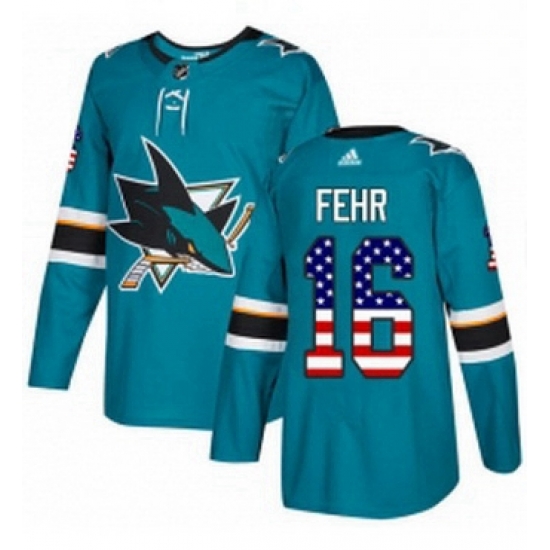 Mens Adidas San Jose Sharks 16 Eric Fehr Authentic Teal Green USA Flag Fashion NHL Jerse Mens Adidas San Jose Sharks 16 Eric Fehr Authentic Teal Green USA Flag Fashion NHL Jerse