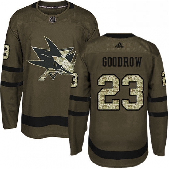 Mens Adidas San Jose Sharks 23 Barclay Goodrow Authentic Green Salute to Service NHL Jersey Mens Adidas San Jose Sharks 23 Barclay Goodrow Authentic Green Salute to Service NHL Jersey