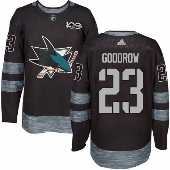 Mens Adidas San Jose Sharks 23 Barclay Goodrow Premier Black 1917 2017 100th Anniversary NHL Jersey Mens Adidas San Jose Sharks 23 Barclay Goodrow Premier Black 1917 2017 100th Anniversary NHL Jersey