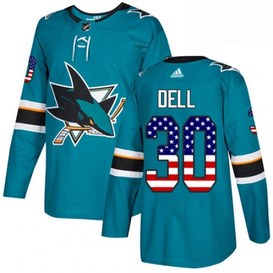 Mens Adidas San Jose Sharks 30 Aaron Dell Authentic Teal Green USA Flag Fashion NHL Jersey Mens Adidas San Jose Sharks 30 Aaron Dell Authentic Teal Green USA Flag Fashion NHL Jersey