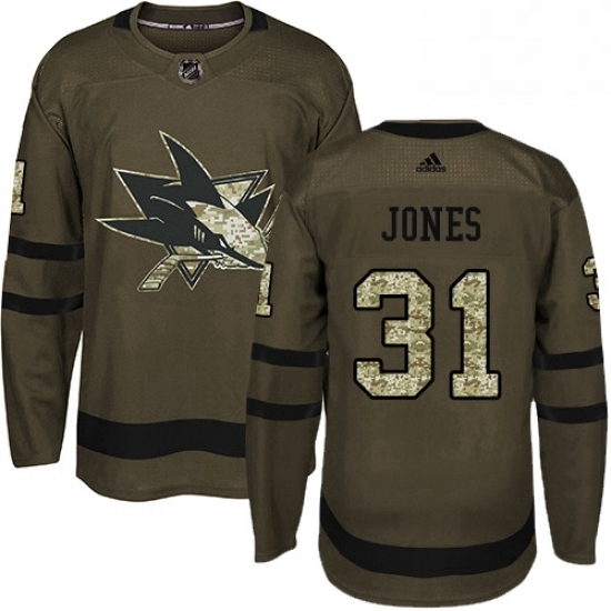 Mens Adidas San Jose Sharks 31 Martin Jones Authentic Green Salute to Service NHL Jersey Mens Adidas San Jose Sharks 31 Martin Jones Authentic Green Salute to Service NHL Jersey