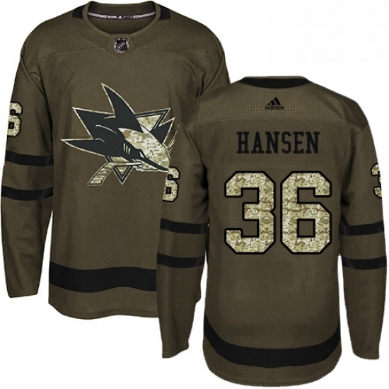Mens Adidas San Jose Sharks 36 Jannik Hansen Authentic Green Salute to Service NHL Jersey Mens Adidas San Jose Sharks 36 Jannik Hansen Authentic Green Salute to Service NHL Jersey