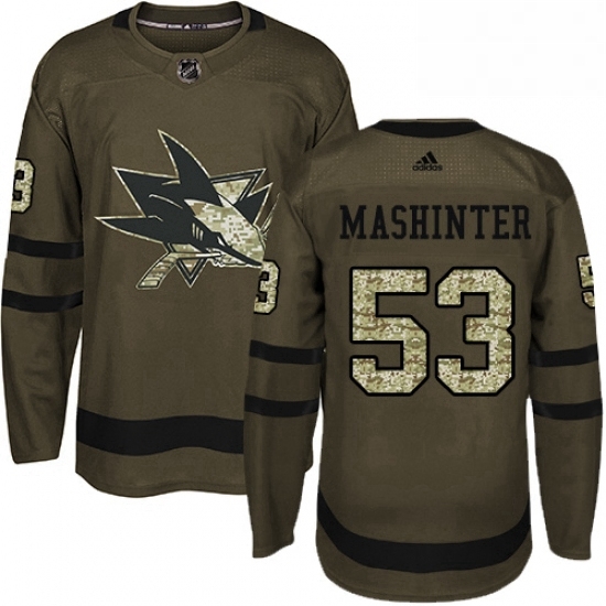 Mens Adidas San Jose Sharks 53 Brandon Mashinter Premier Green Salute to Service NHL Jersey Mens Adidas San Jose Sharks 53 Brandon Mashinter Premier Green Salute to Service NHL Jersey
