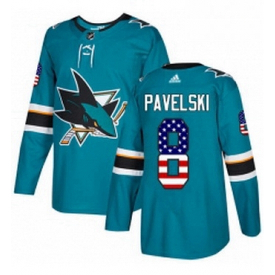 Mens Adidas San Jose Sharks 8 Joe Pavelski Authentic Teal Green USA Flag Fashion NHL Jersey Mens Adidas San Jose Sharks 8 Joe Pavelski Authentic Teal Green USA Flag Fashion NHL Jersey