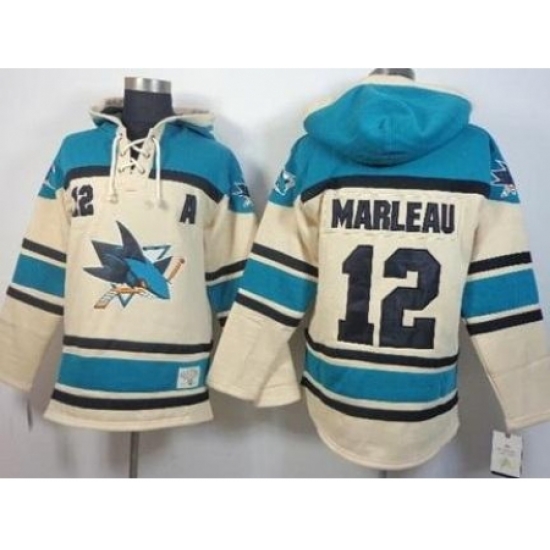 San Jose Sharks #12 Patrick Marleau Cream Stitched NHL Sawyer Hooded Sweatshirt San Jose Sharks #12 Patrick Marleau Cream Stitched NHL Sawyer Hooded Sweatshirt