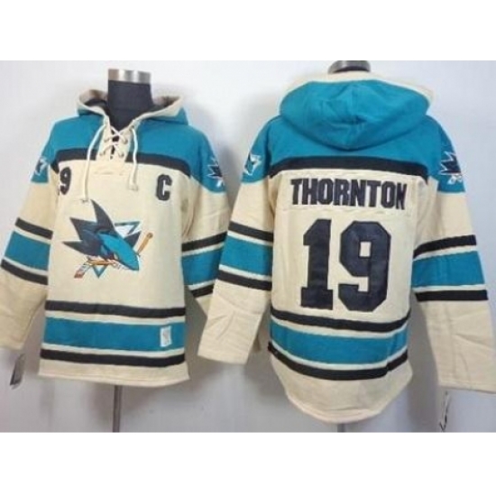 San Jose Sharks #19 Joe Thornton Cream Stitched NHL Sawyer Hooded Sweatshirt San Jose Sharks #19 Joe Thornton Cream Stitched NHL Sawyer Hooded Sweatshirt