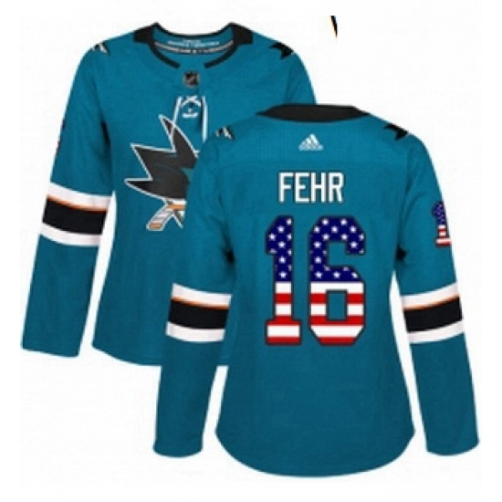 Womens Adidas San Jose Sharks 16 Eric Fehr Authentic Teal Green USA Flag Fashion NHL Jerse Womens Adidas San Jose Sharks 16 Eric Fehr Authentic Teal Green USA Flag Fashion NHL Jerse