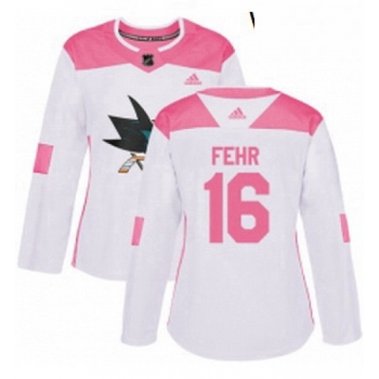 Womens Adidas San Jose Sharks 16 Eric Fehr Authentic White Pink Fashion NHL Jerse Womens Adidas San Jose Sharks 16 Eric Fehr Authentic White Pink Fashion NHL Jerse