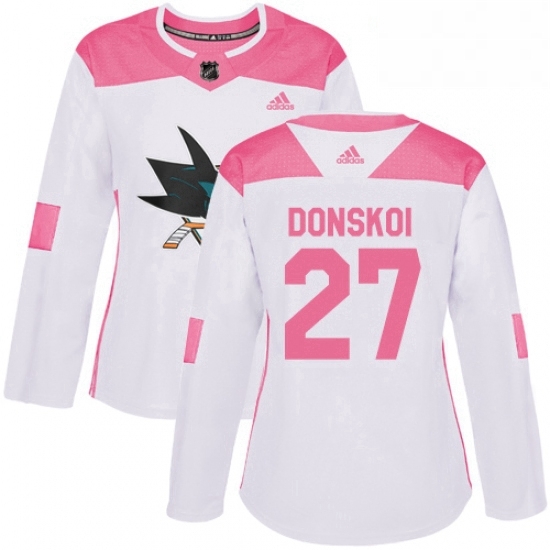 Womens Adidas San Jose Sharks 27 Joonas Donskoi Authentic WhitePink Fashion NHL Jersey Womens Adidas San Jose Sharks 27 Joonas Donskoi Authentic WhitePink Fashion NHL Jersey