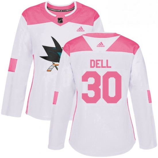 Womens Adidas San Jose Sharks 30 Aaron Dell Authentic WhitePink Fashion NHL Jersey Womens Adidas San Jose Sharks 30 Aaron Dell Authentic WhitePink Fashion NHL Jersey