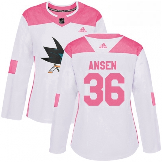 Womens Adidas San Jose Sharks 36 Jannik Hansen Authentic WhitePink Fashion NHL Jersey Womens Adidas San Jose Sharks 36 Jannik Hansen Authentic WhitePink Fashion NHL Jersey