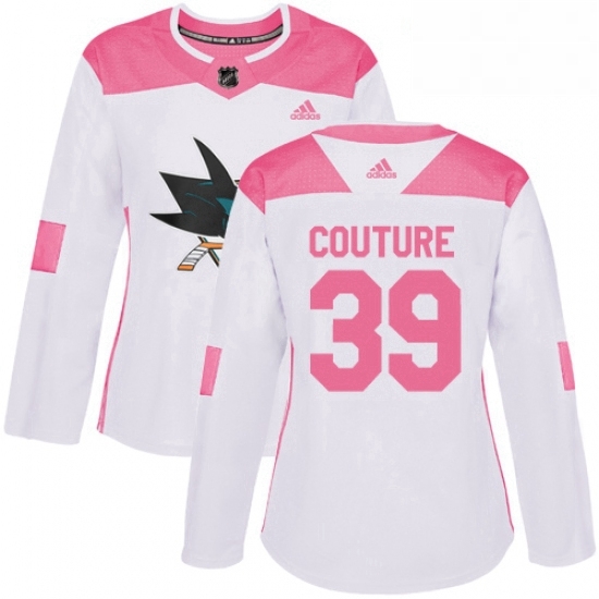 Womens Adidas San Jose Sharks 39 Logan Couture Authentic WhitePink Fashion NHL Jersey Womens Adidas San Jose Sharks 39 Logan Couture Authentic WhitePink Fashion NHL Jersey