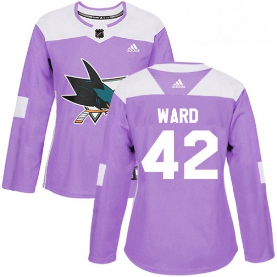 Womens Adidas San Jose Sharks 42 Joel Ward Authentic Purple Fights Cancer Practice NHL Jersey Womens Adidas San Jose Sharks 42 Joel Ward Authentic Purple Fights Cancer Practice NHL Jersey