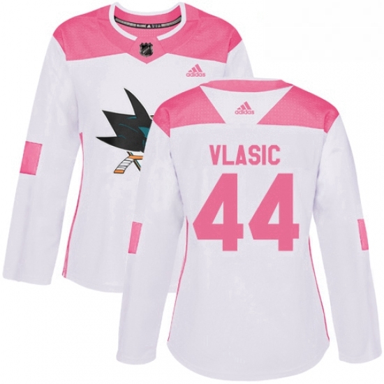 Womens Adidas San Jose Sharks 44 Marc Edouard Vlasic Authentic WhitePink Fashion NHL Jersey Womens Adidas San Jose Sharks 44 Marc Edouard Vlasic Authentic WhitePink Fashion NHL Jersey