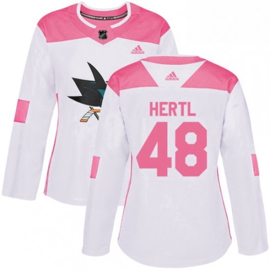 Womens Adidas San Jose Sharks 48 Tomas Hertl Authentic WhitePink Fashion NHL Jersey Womens Adidas San Jose Sharks 48 Tomas Hertl Authentic WhitePink Fashion NHL Jersey