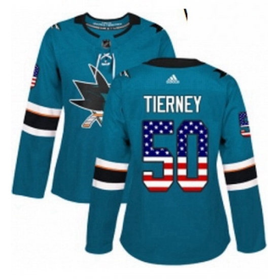 Womens Adidas San Jose Sharks 50 Chris Tierney Authentic Teal Green USA Flag Fashion NHL Jersey Womens Adidas San Jose Sharks 50 Chris Tierney Authentic Teal Green USA Flag Fashion NHL Jersey