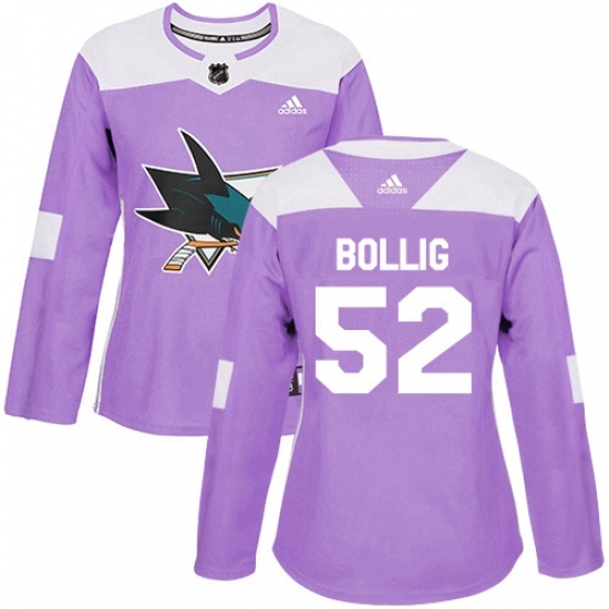 Womens Adidas San Jose Sharks 52 Brandon Bollig Authentic Purple Fights Cancer Practice NHL Jersey Womens Adidas San Jose Sharks 52 Brandon Bollig Authentic Purple Fights Cancer Practice NHL Jersey