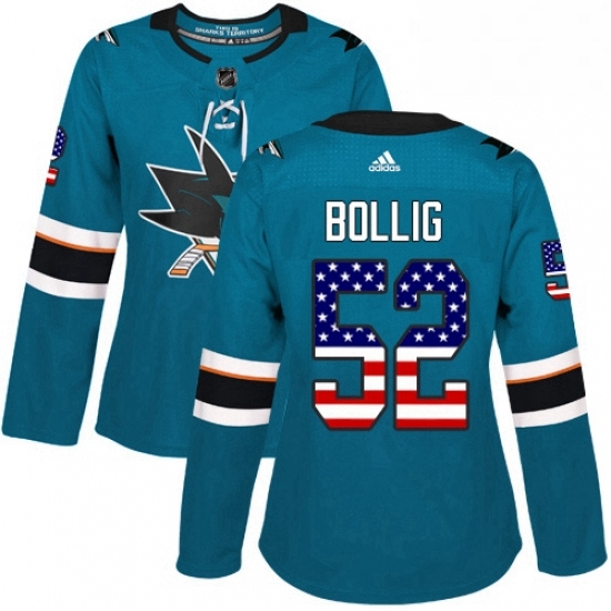 Womens Adidas San Jose Sharks 52 Brandon Bollig Authentic Teal Green USA Flag Fashion NHL Jersey Womens Adidas San Jose Sharks 52 Brandon Bollig Authentic Teal Green USA Flag Fashion NHL Jersey