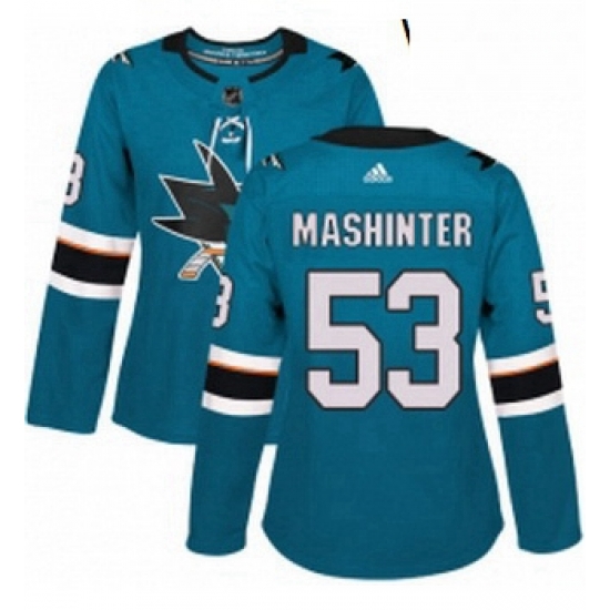 Womens Adidas San Jose Sharks 53 Brandon Mashinter Premier Teal Green Home NHL Jersey Womens Adidas San Jose Sharks 53 Brandon Mashinter Premier Teal Green Home NHL Jersey