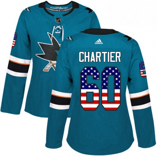Womens Adidas San Jose Sharks 60 Rourke Chartier Authentic Teal Green USA Flag Fashion NHL Jersey Womens Adidas San Jose Sharks 60 Rourke Chartier Authentic Teal Green USA Flag Fashion NHL Jersey