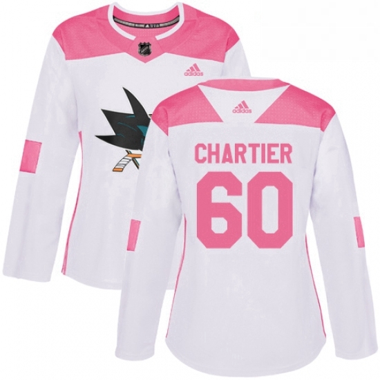 Womens Adidas San Jose Sharks 60 Rourke Chartier Authentic WhitePink Fashion NHL Jersey Womens Adidas San Jose Sharks 60 Rourke Chartier Authentic WhitePink Fashion NHL Jersey