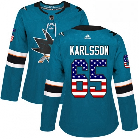 Womens Adidas San Jose Sharks 65 Erik Karlsson Authentic Teal Green USA Flag Fashion NHL Jersey Womens Adidas San Jose Sharks 65 Erik Karlsson Authentic Teal Green USA Flag Fashion NHL Jersey